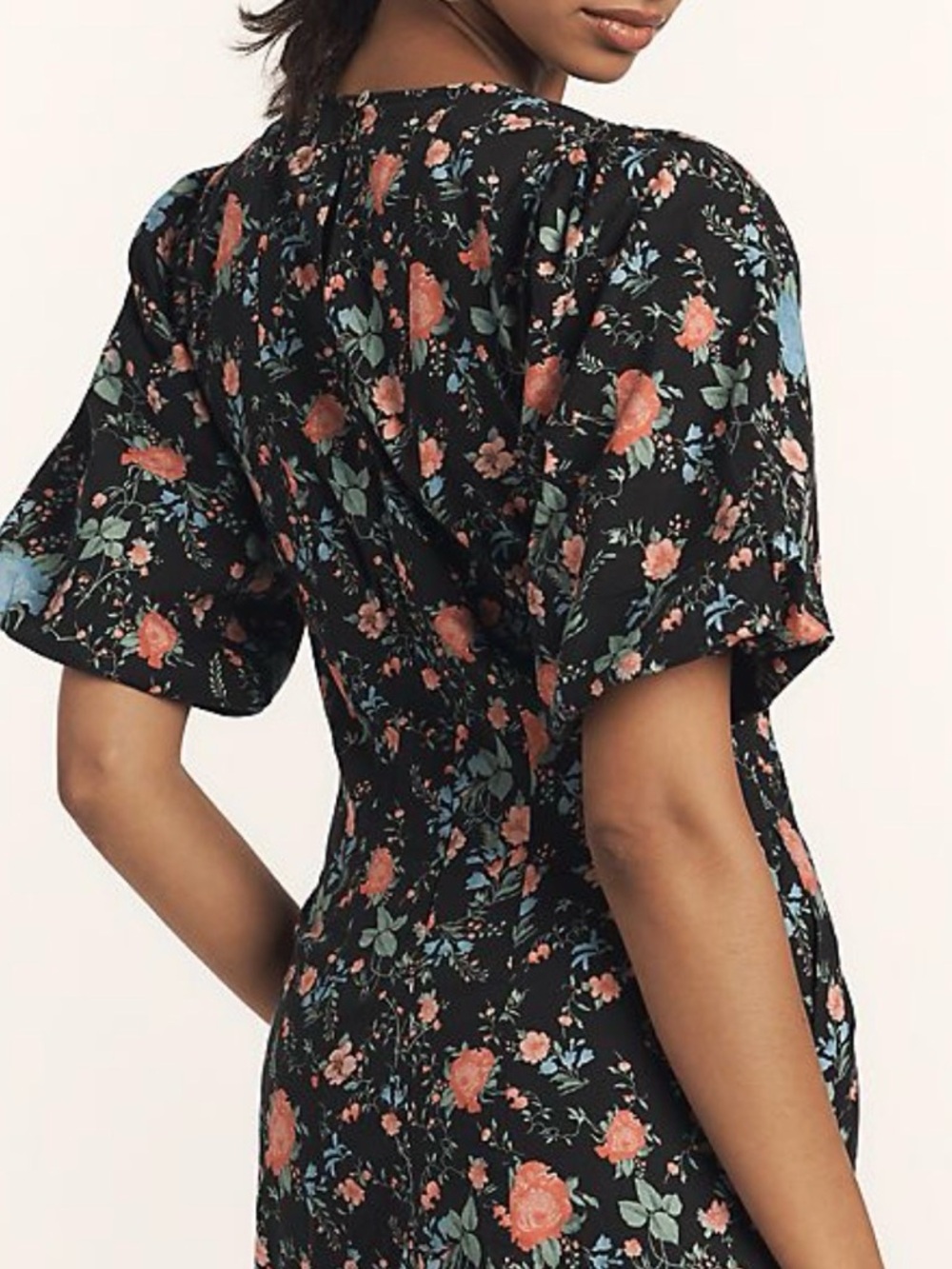 Maeve Black Mini Dress with Coral & Powder Blue Floral Print